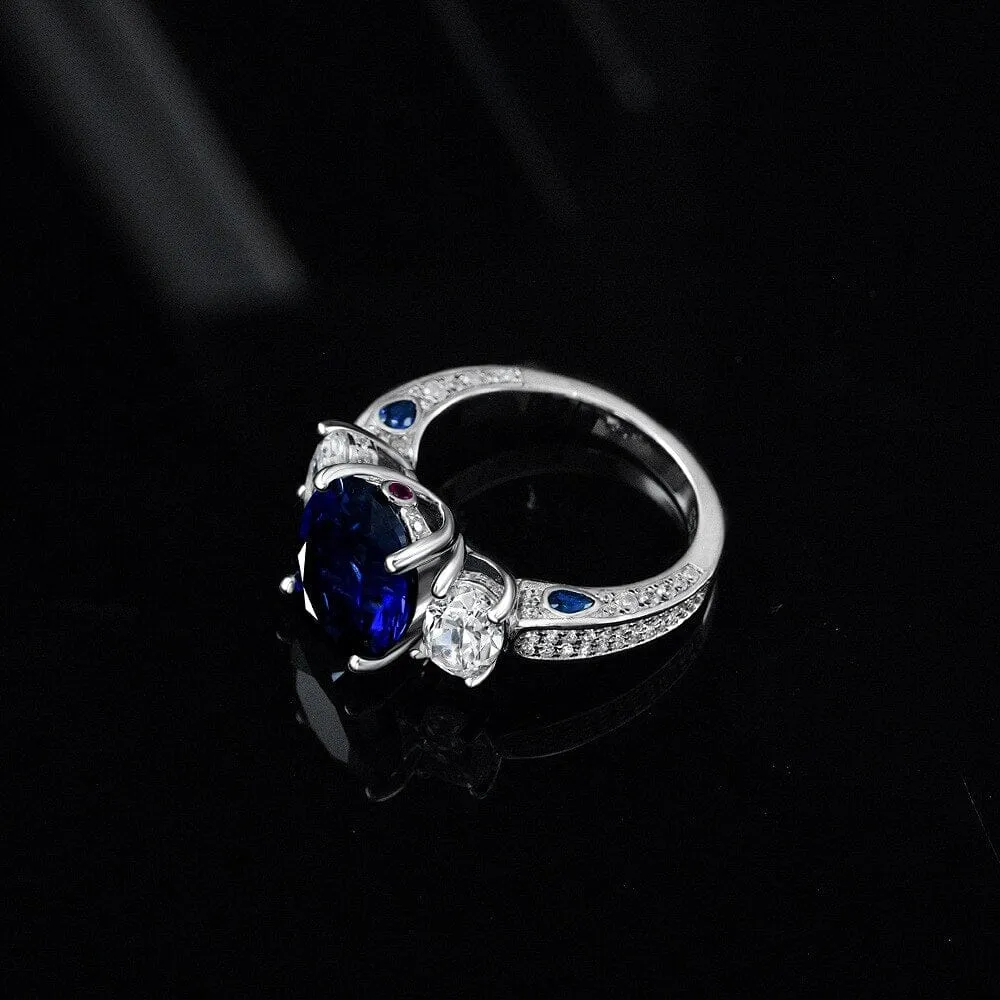 Oval 5CT Sapphire and Diamond 925 Sterling Silver Ring