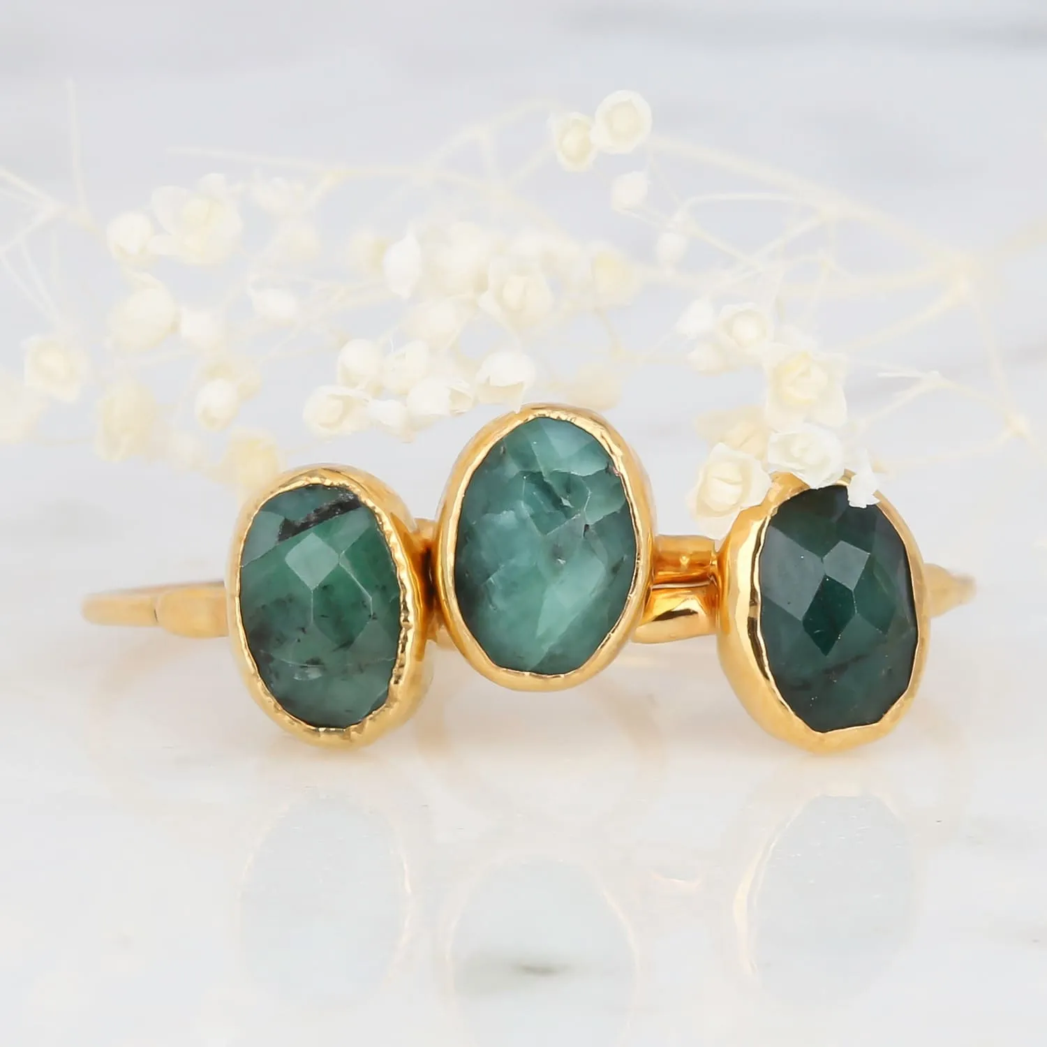 Oval Rosecut Raw Emerald Ring