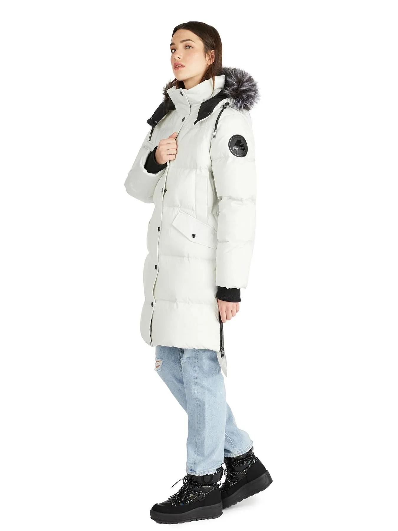 Pajar Womens Reyna Long Puffer with Faux Fur Trim - SILVER