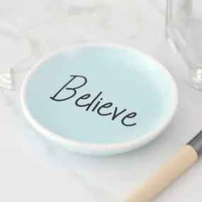 Pastel Blue Ceramic 'Believe' Trinket Dish