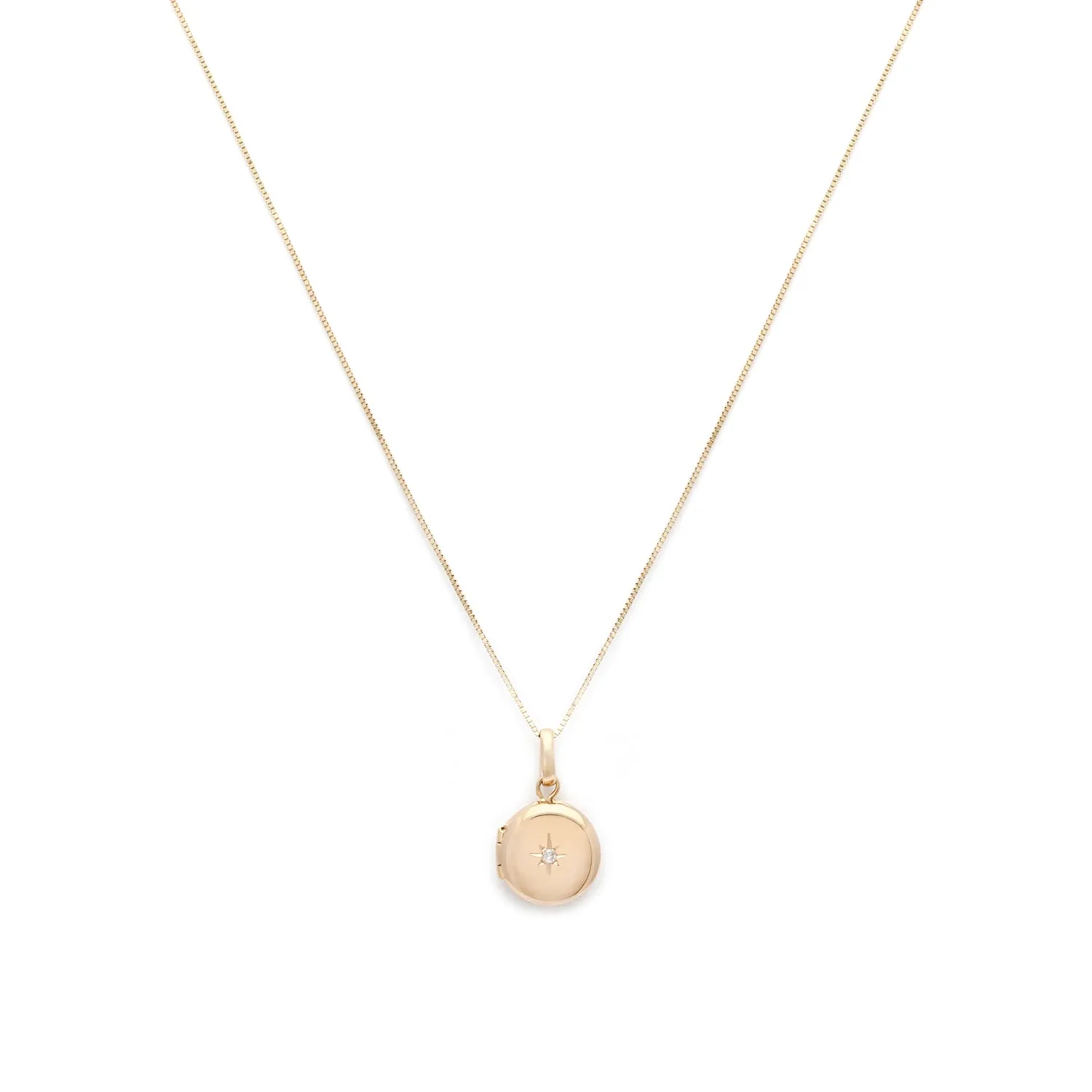 Petite Round Spark Locket | 14k Gold & Diamond