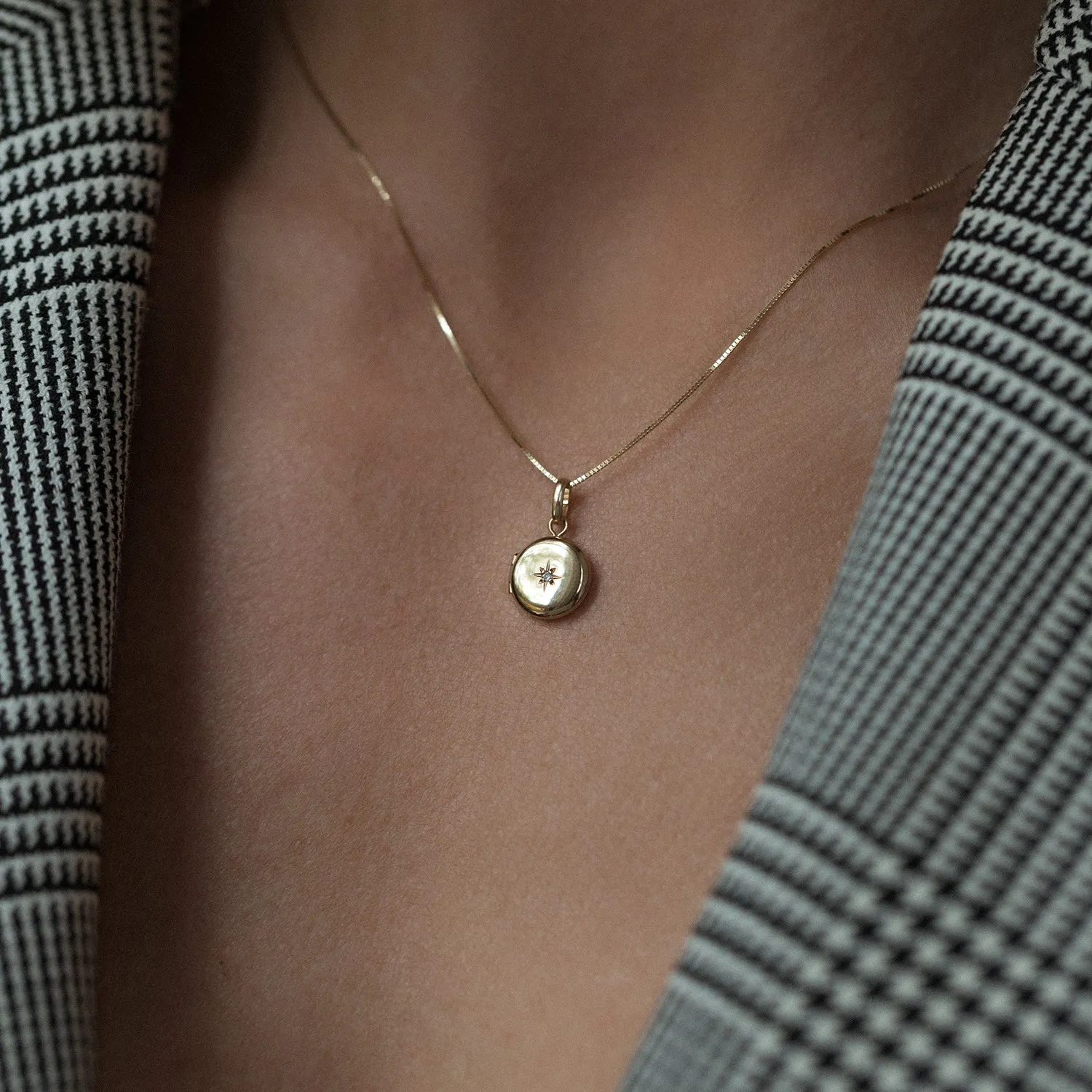 Petite Round Spark Locket | 14k Gold & Diamond