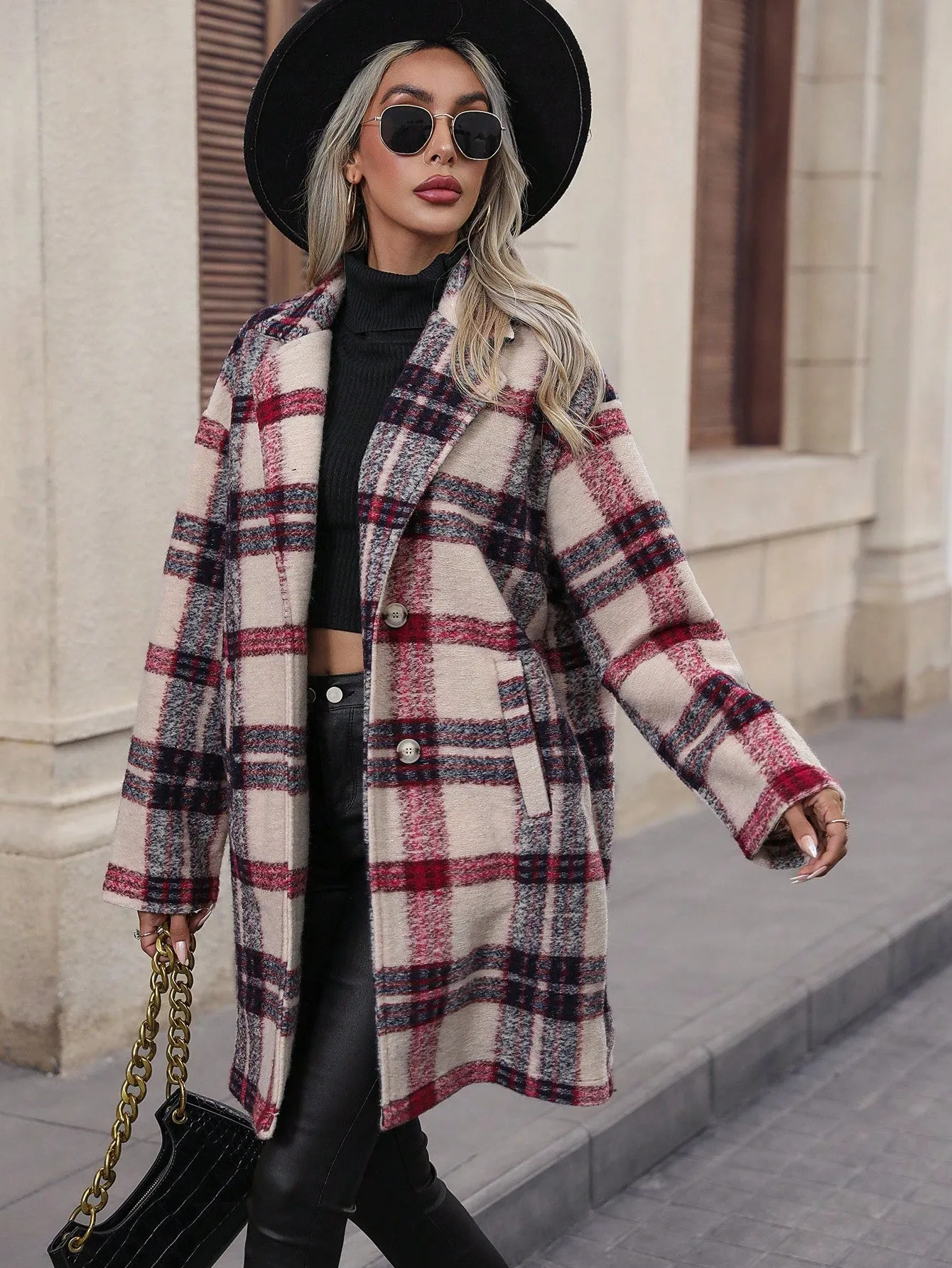 Plaid Print Single Breasted Coat