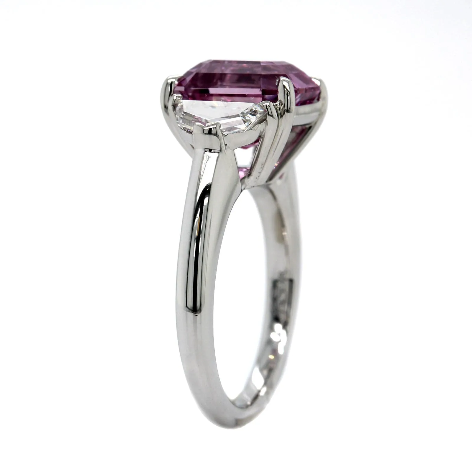 Platinum 3 Stone Padparadscha Sapphire and Diamond Ring