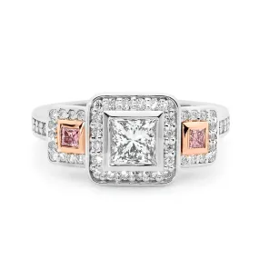 Princess Cut White and Pink Diamond Ring