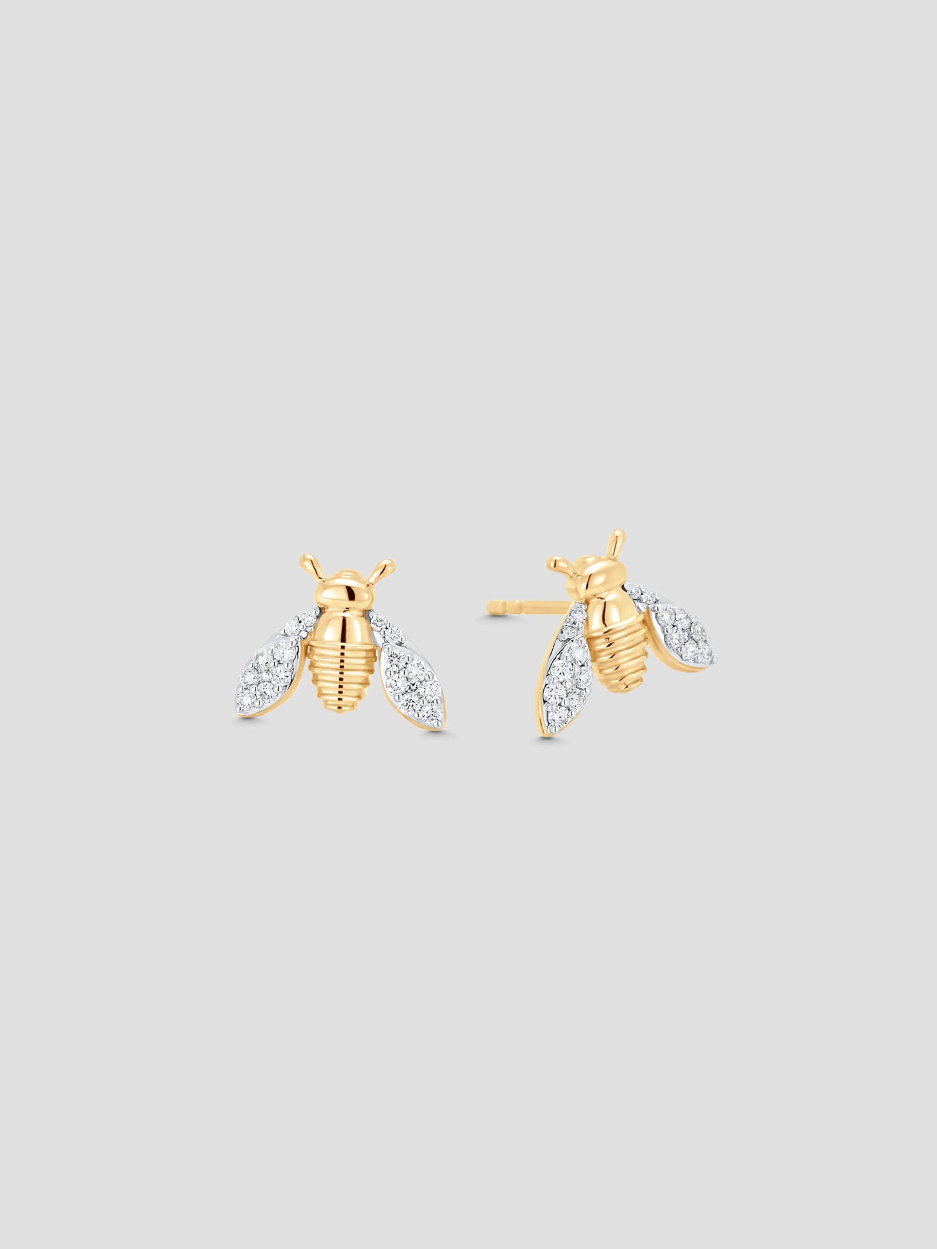 Queen Bee Yellow Gold White Diamond Stud Earrings