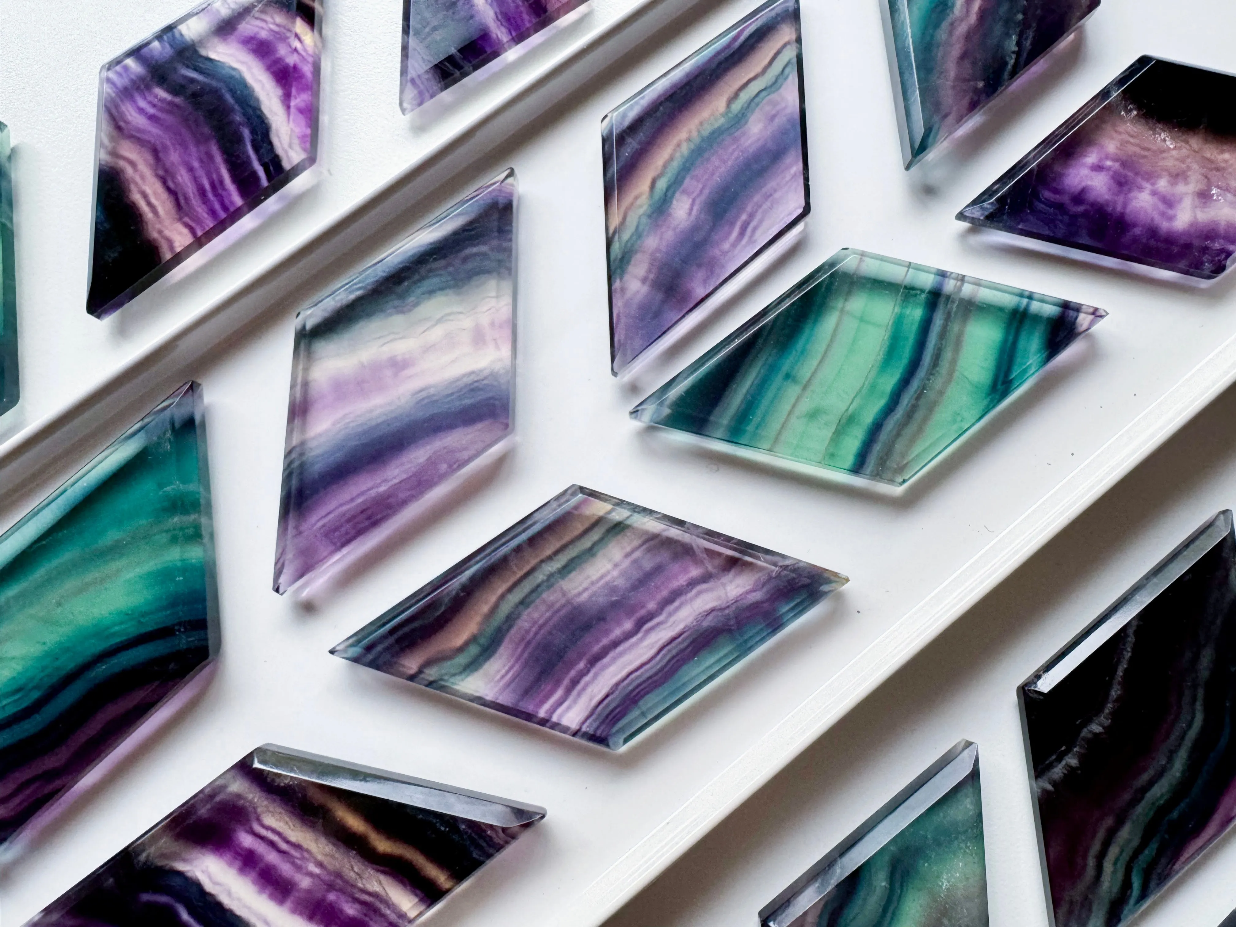 Rainbow Fluorite Diamond Shaped Carving