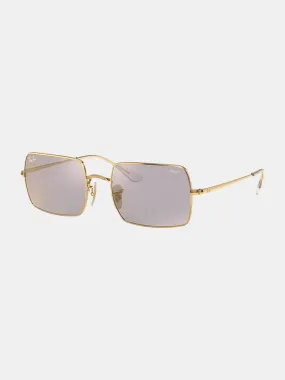 Ray-Ban Rectangle 1969 Mirror Evolve Sunglasses - Shiny Gold | Dark Grey/Gold Photochromic Mirror Lenses COPY