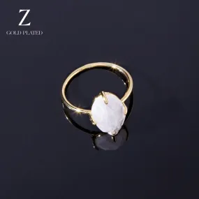 Real Gold-Plated Z  Rose Quartz Nugget Ring Pink-Medium