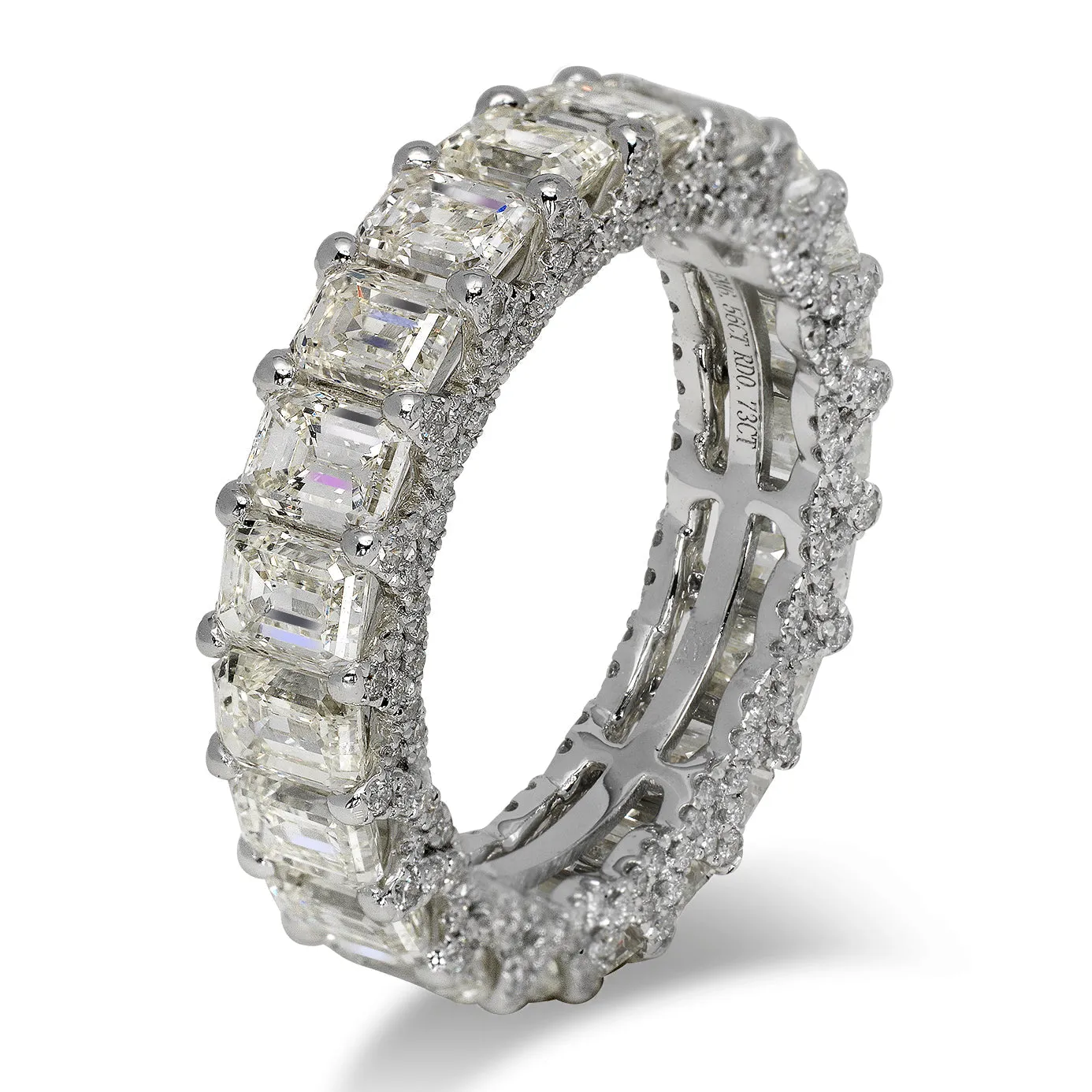 RIO 7 Carat Emerald Cut Diamond Eternity Band in 14K White Gold Micro Pave Prong 30 pointer By Mike Nekta