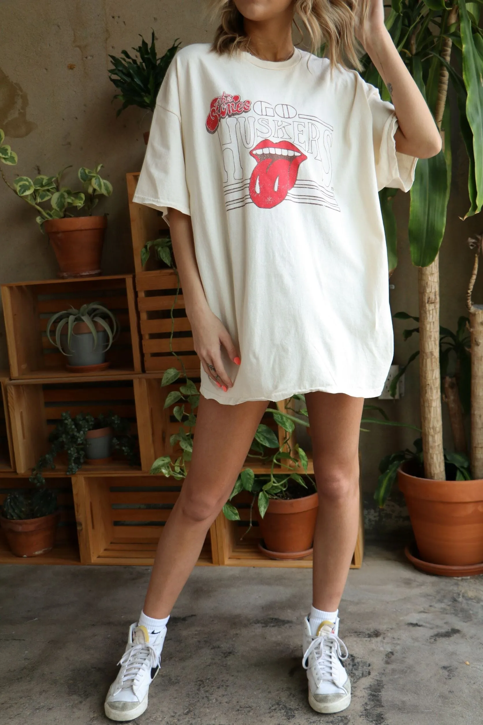 Rolling Stones Go Huskers Stoned Off White Thrifted Tee