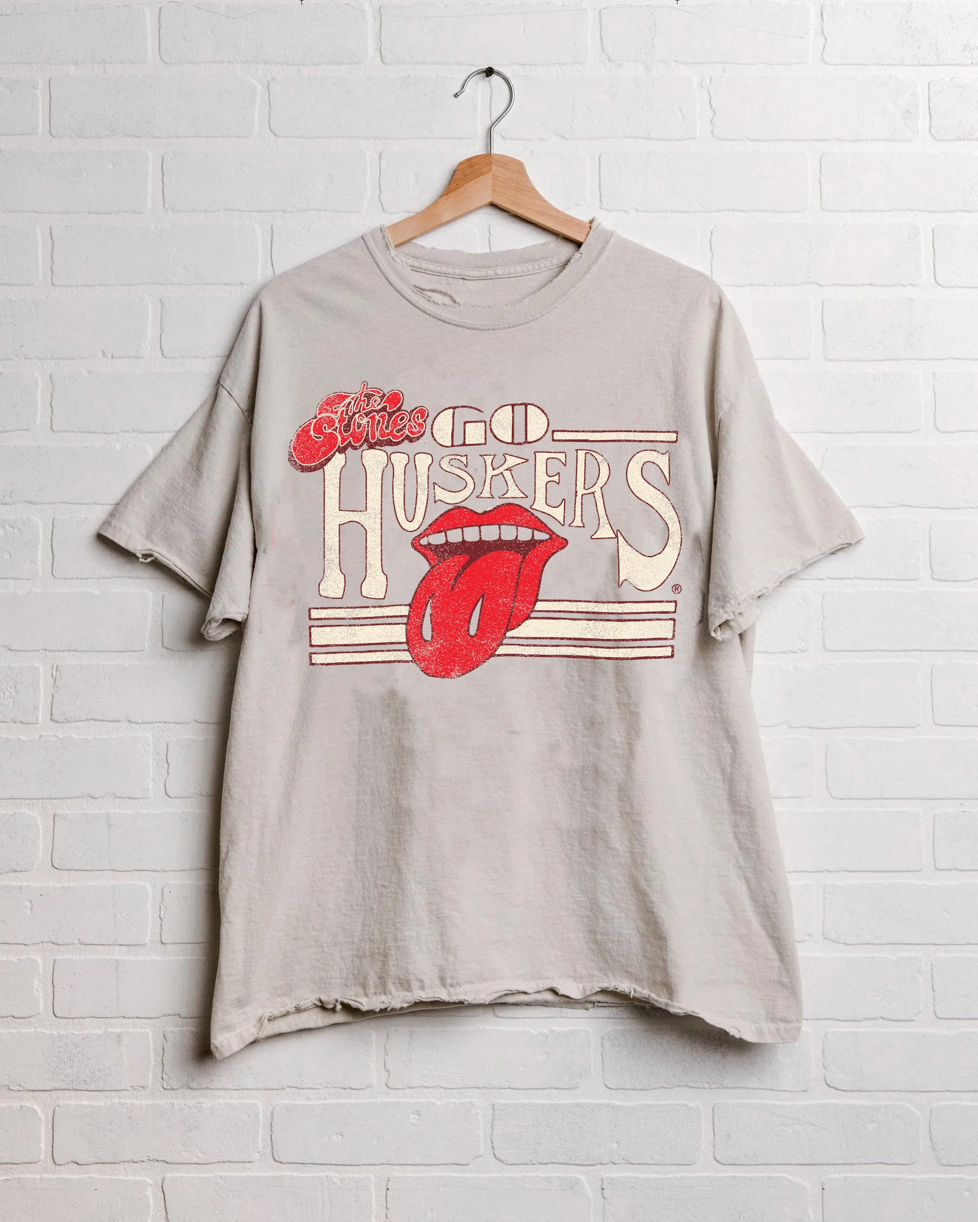 Rolling Stones Go Huskers Stoned Off White Thrifted Tee