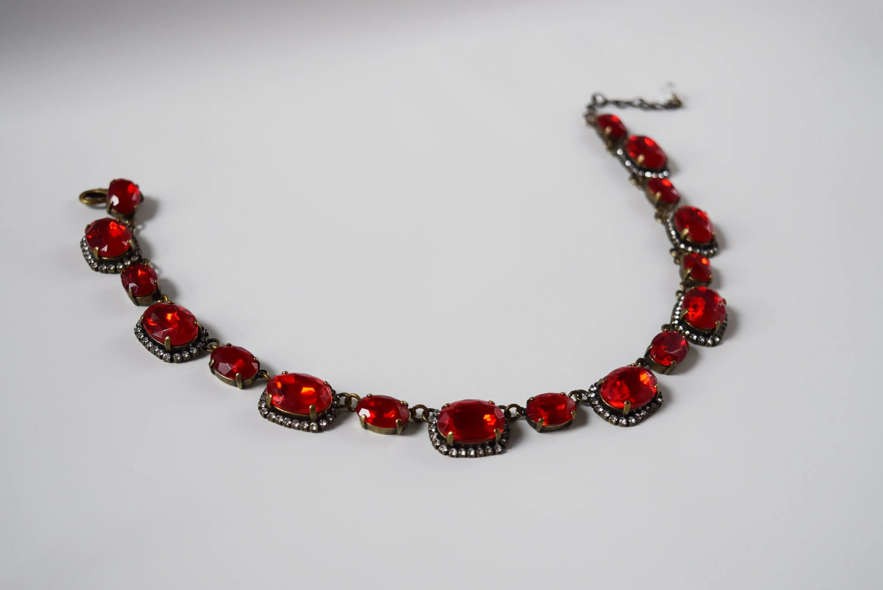 Ruby Red Halo Collet Necklace - Large and Medium Ovals