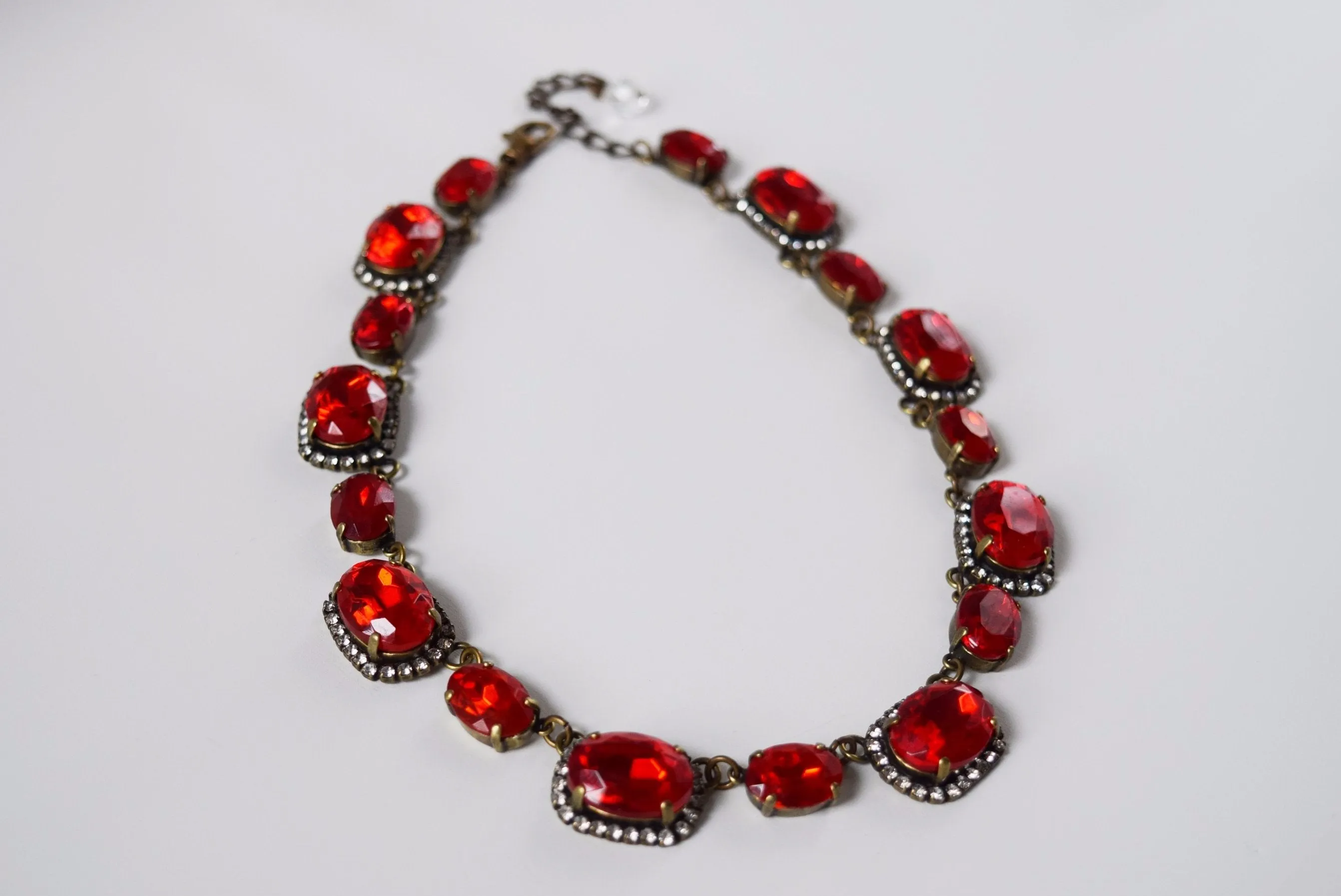 Ruby Red Halo Collet Necklace - Large and Medium Ovals