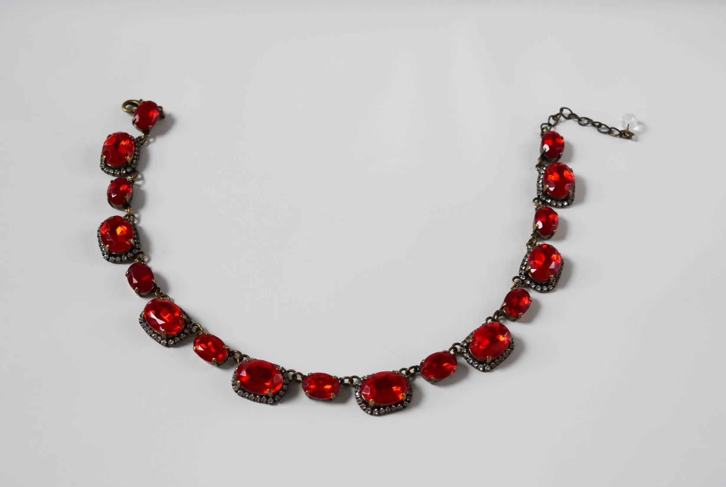 Ruby Red Halo Collet Necklace - Large and Medium Ovals