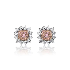 Sara 4 Carat Fancy Intense Purplish Pink Radiant Cut Diamond Stud Earrings in 18k White Gold GIA Certified by Mike Nekta