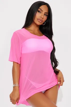 Shaina Ripped Cutout Mesh Cover Up - Hot Pink