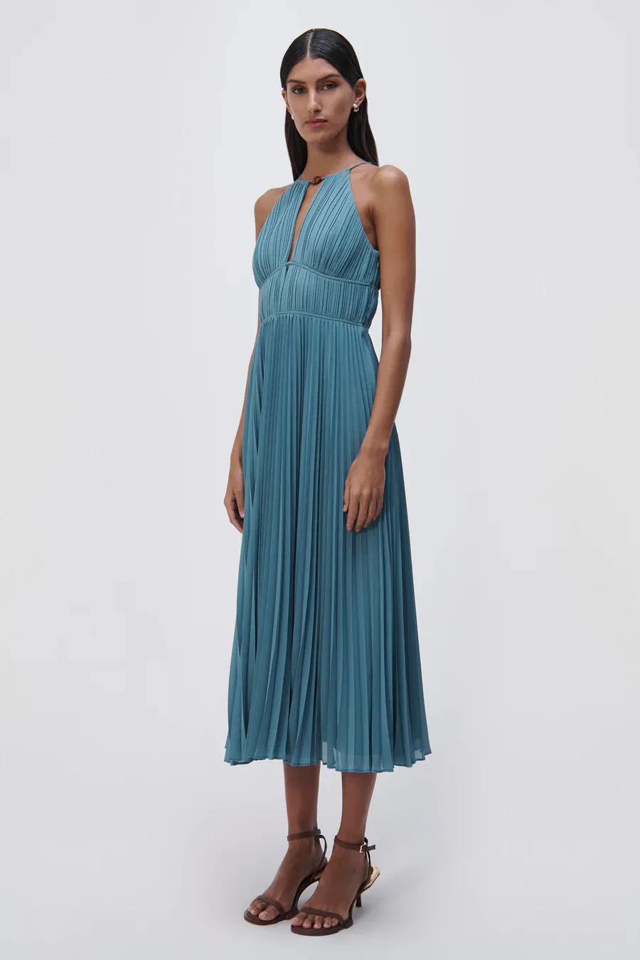 SIMKHAI Carli Plisse Midi Dress