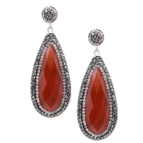 Sterling Silver Plated Scarlet Druzy Quartz and Crystal Earrings