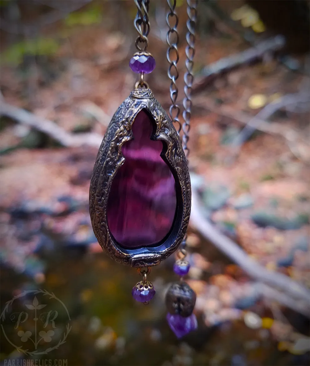 Temperance & Harmony ~ Amethyst Quartz Crystal & Stained Glass Gothic Arch ~ Duet Pendants