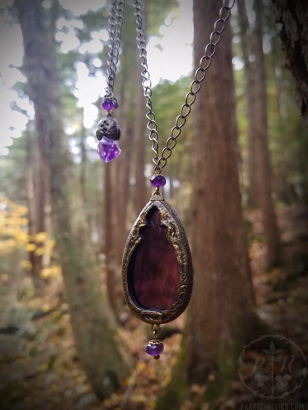 Temperance & Harmony ~ Amethyst Quartz Crystal & Stained Glass Gothic Arch ~ Duet Pendants