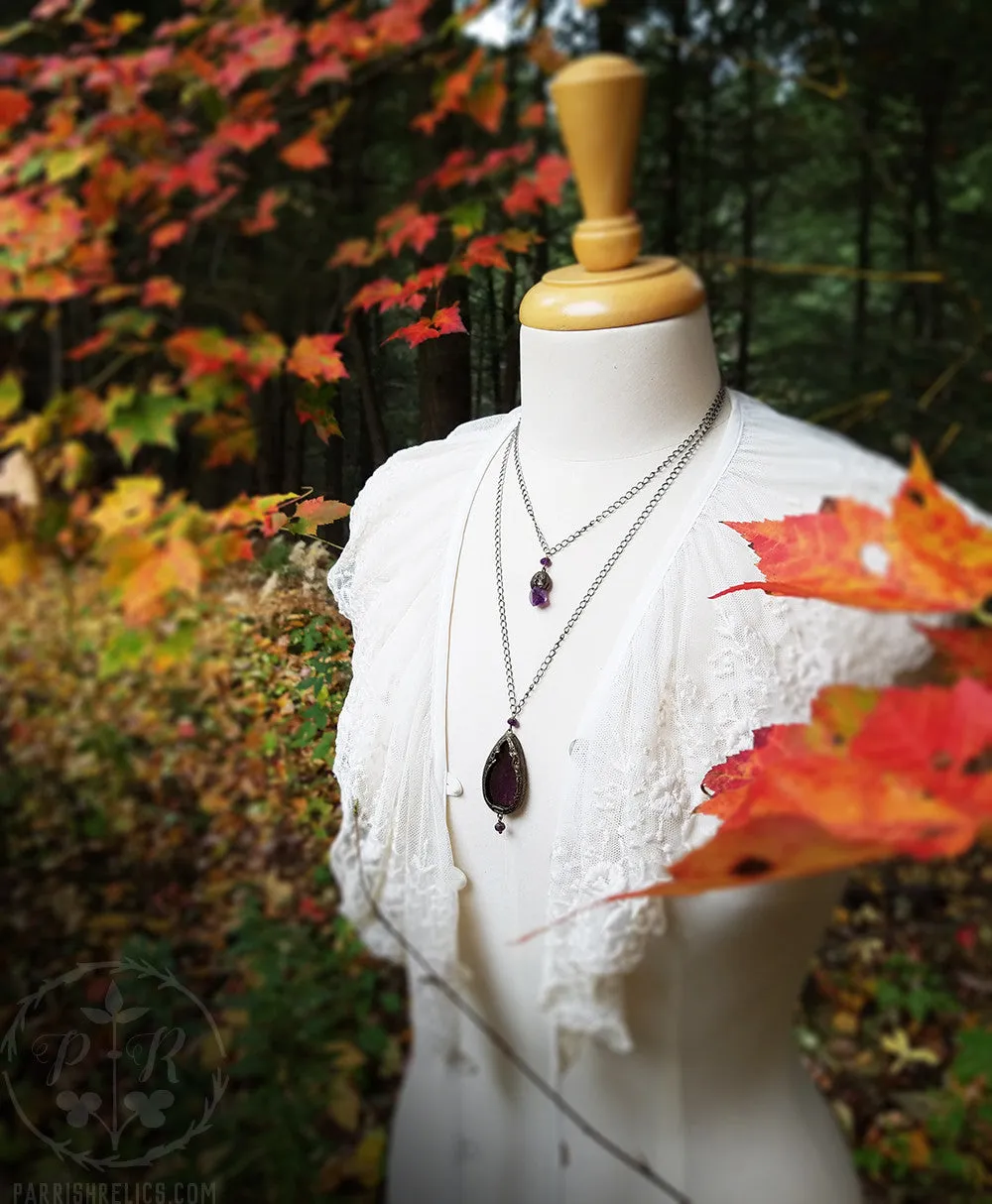 Temperance & Harmony ~ Amethyst Quartz Crystal & Stained Glass Gothic Arch ~ Duet Pendants