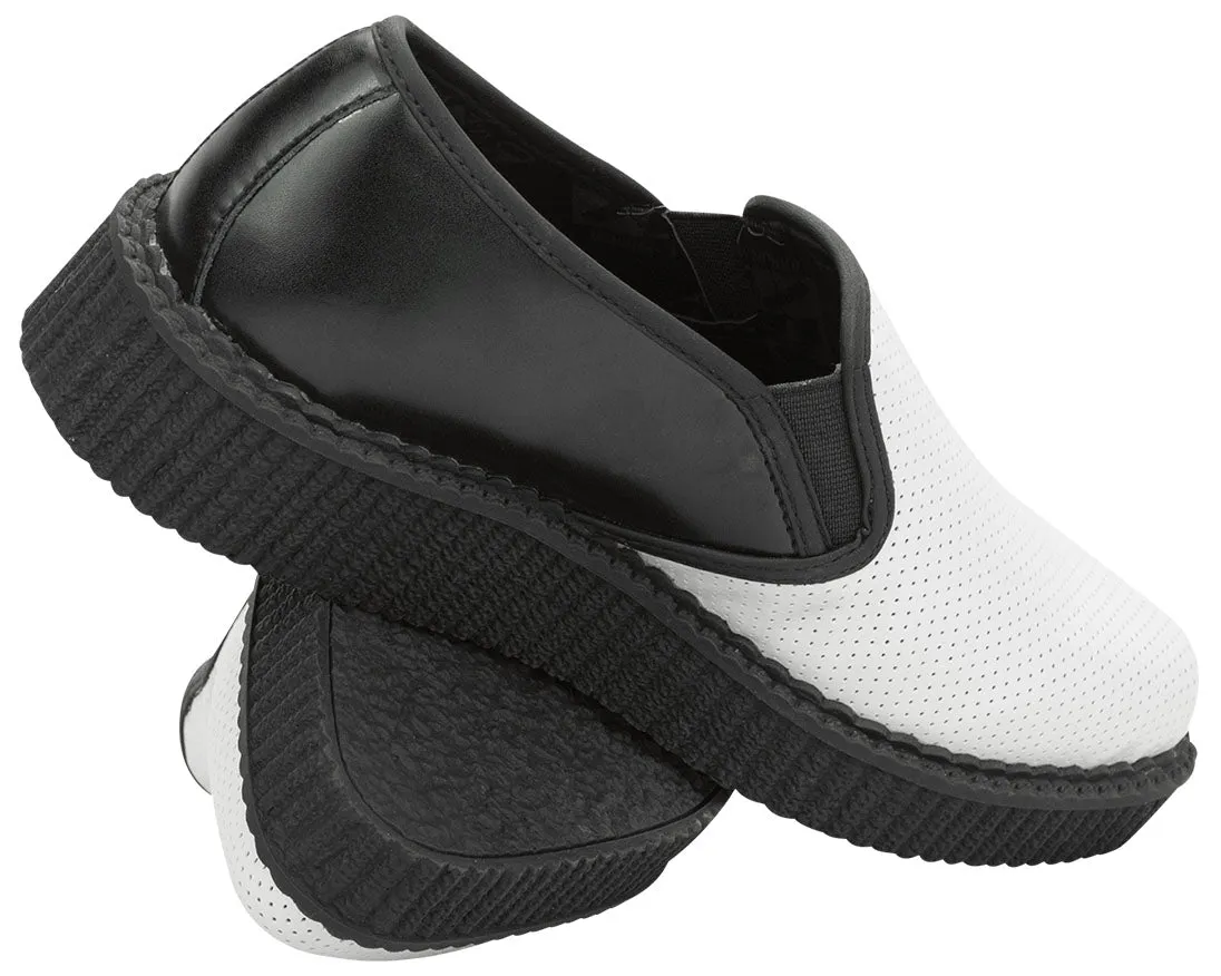 T.U.K White Black Perf Pointed Slip on Creeper