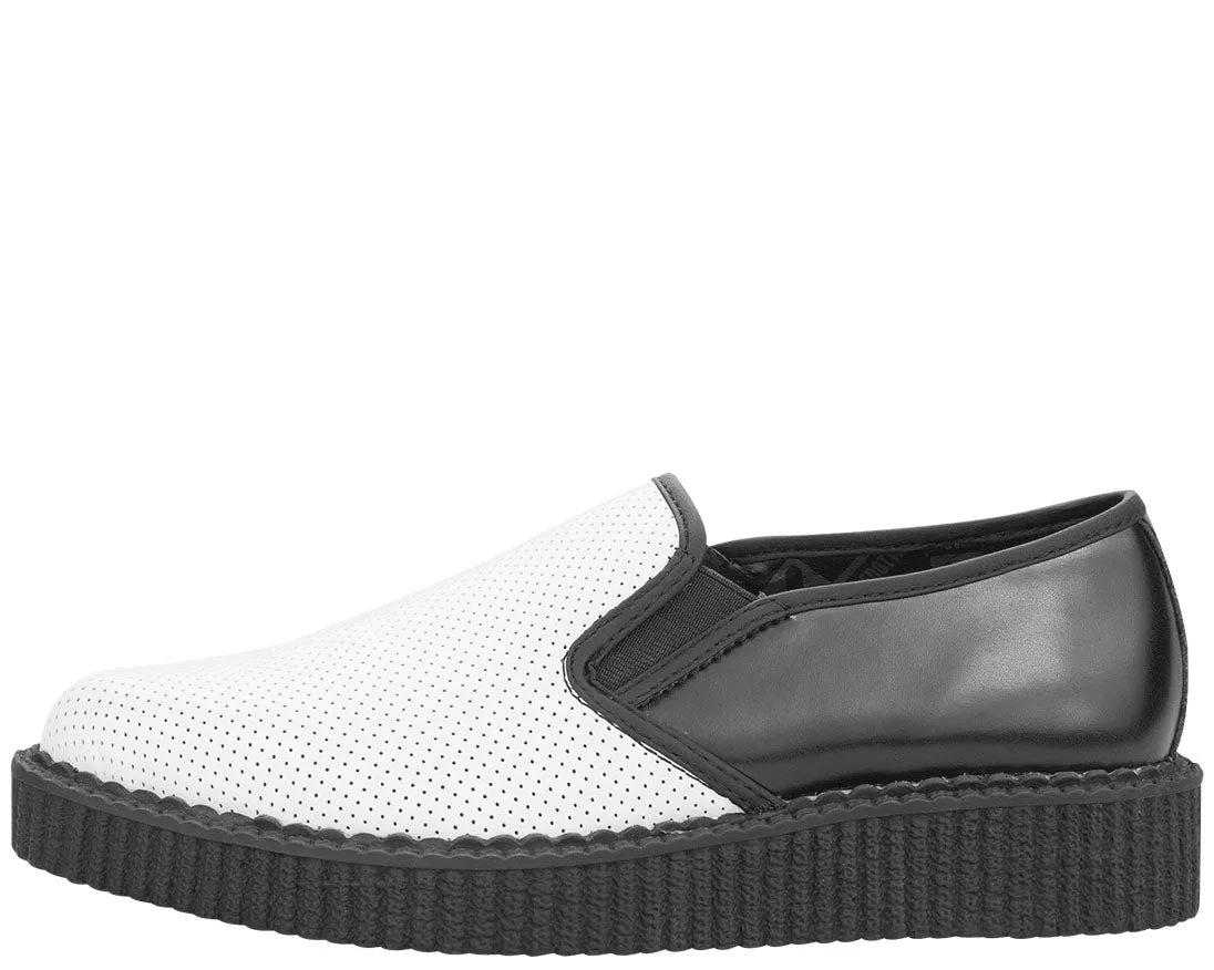 T.U.K White Black Perf Pointed Slip on Creeper