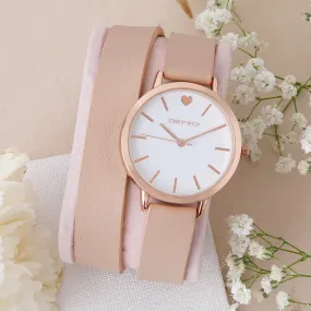 Twelve O'Heart Rosegold Case Pink Wrapped Pu Strap Watch