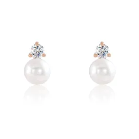 White Freshwater Cultured Pearl & Diamond Cluster Stud Earrings