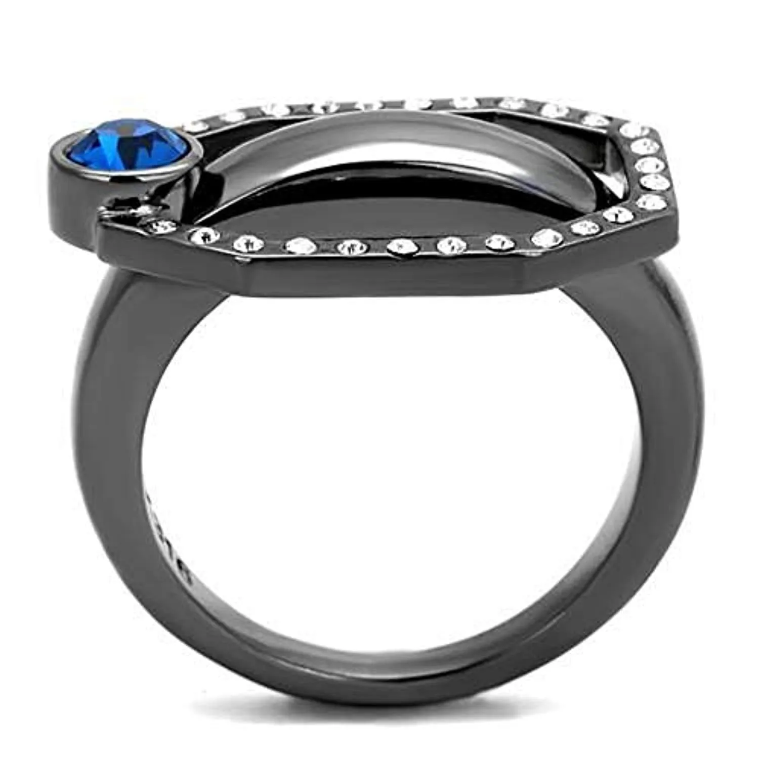 WildKlass Stainless Steel Ring IP Light Black (IP Gun) Women Top Grade Crystal Capri Blue