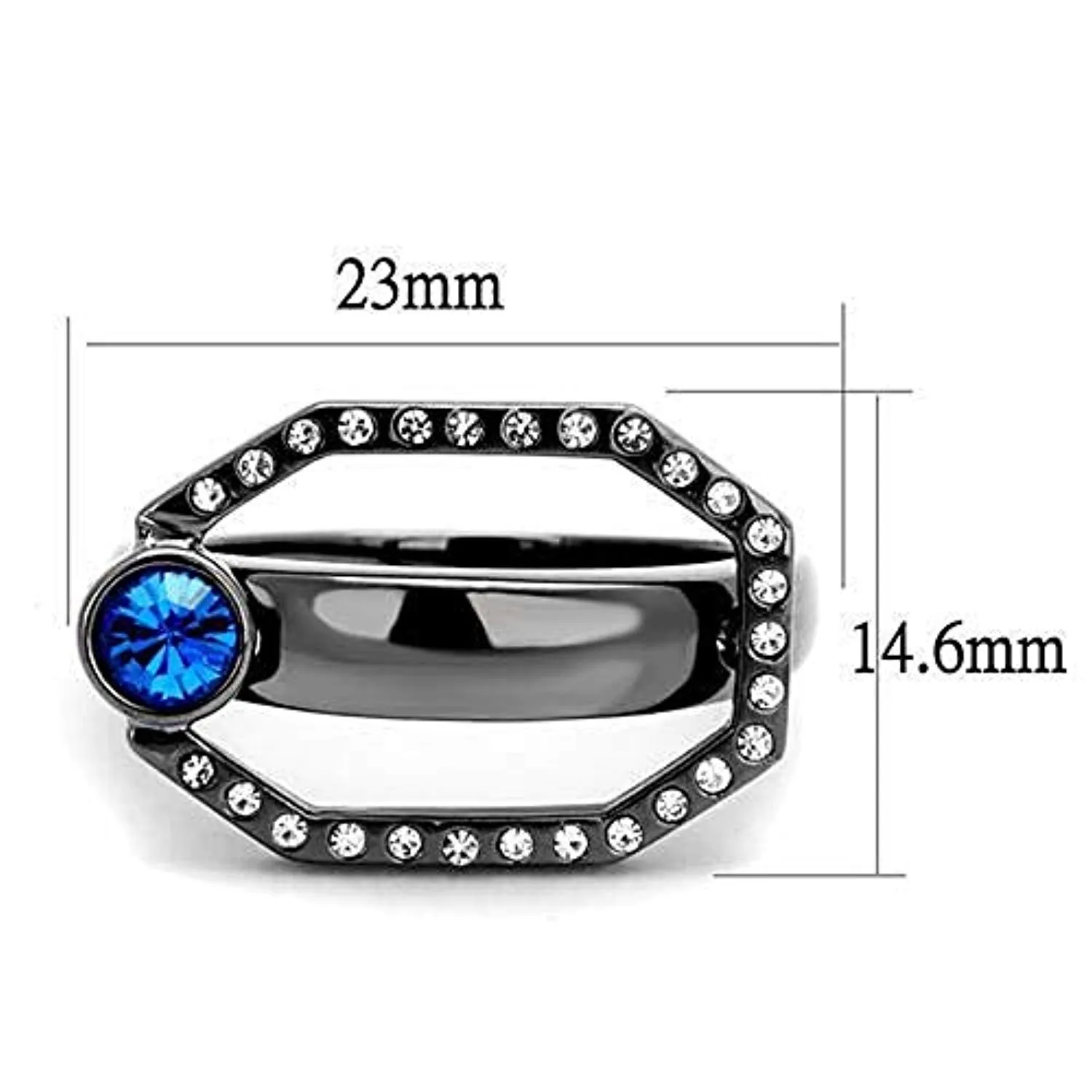 WildKlass Stainless Steel Ring IP Light Black (IP Gun) Women Top Grade Crystal Capri Blue