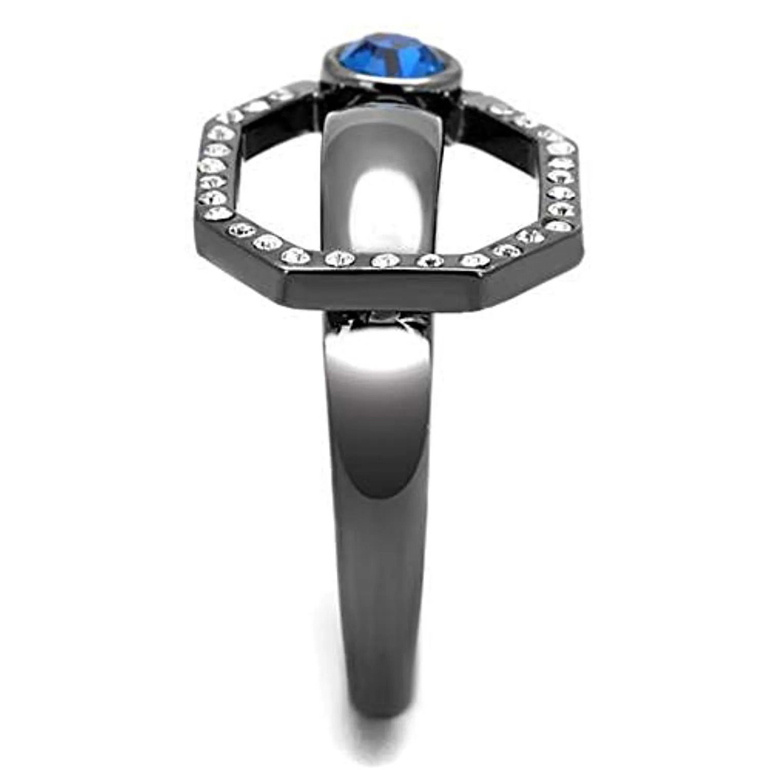 WildKlass Stainless Steel Ring IP Light Black (IP Gun) Women Top Grade Crystal Capri Blue