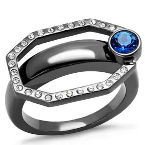 WildKlass Stainless Steel Ring IP Light Black (IP Gun) Women Top Grade Crystal Capri Blue